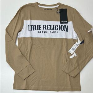 🔥True Religion Tan Long Sleeve Tee Casual Cotton Blend sz 10/12 new